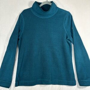 •SOLD• LL Bean Fleece Pullover Women’s Medium Turquoise Cozy Cottage Funnelneck